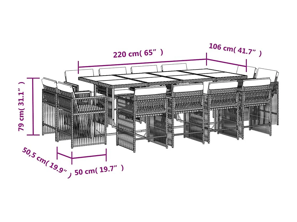 Maart  13-delige Tuinset met kussens poly rattan zwart