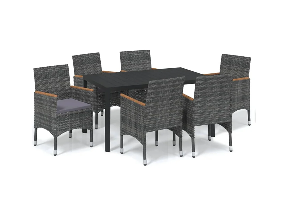 Kelly  Ensemble à manger de jardin coussins 7pcs Résine tressée Gris