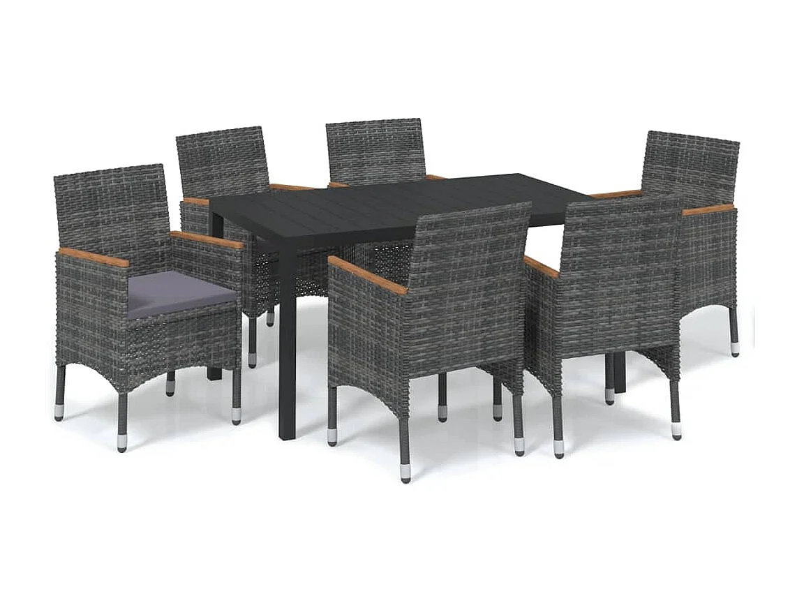 Kelly  Ensemble à manger de jardin coussins 7pcs Résine tressée Gris