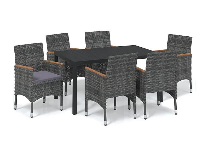 Kelly  Ensemble à manger de jardin coussins 7pcs Résine tressée Gris