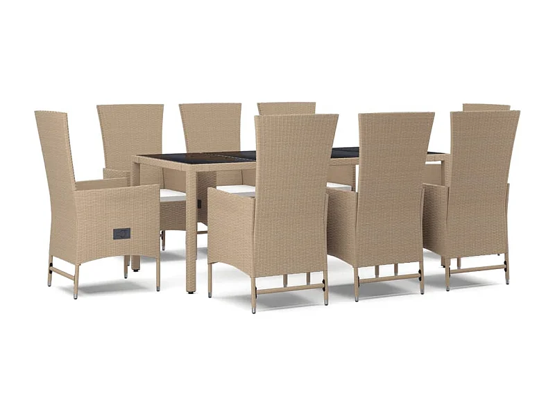 Briena  Set comedor de jardín 9 pzas con cojines ratán sintético beige