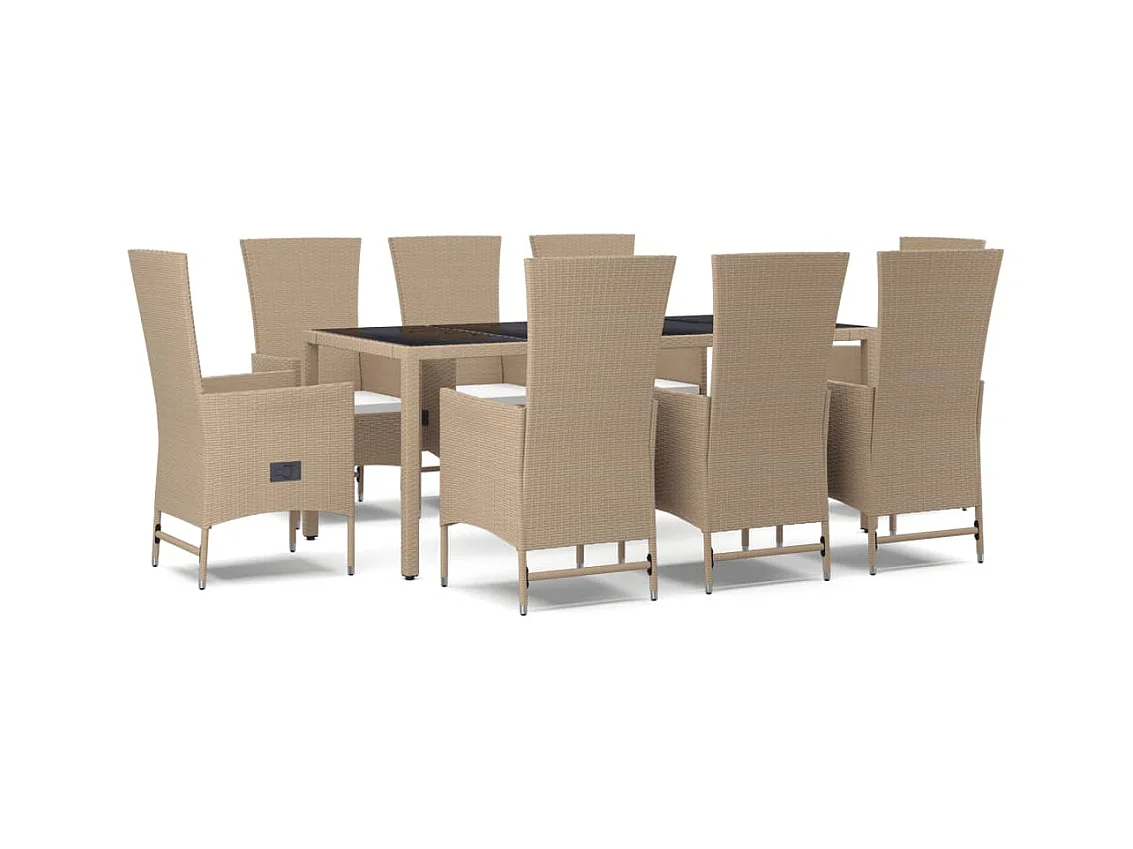 Briena  Set comedor de jardín 9 pzas con cojines ratán sintético beige
