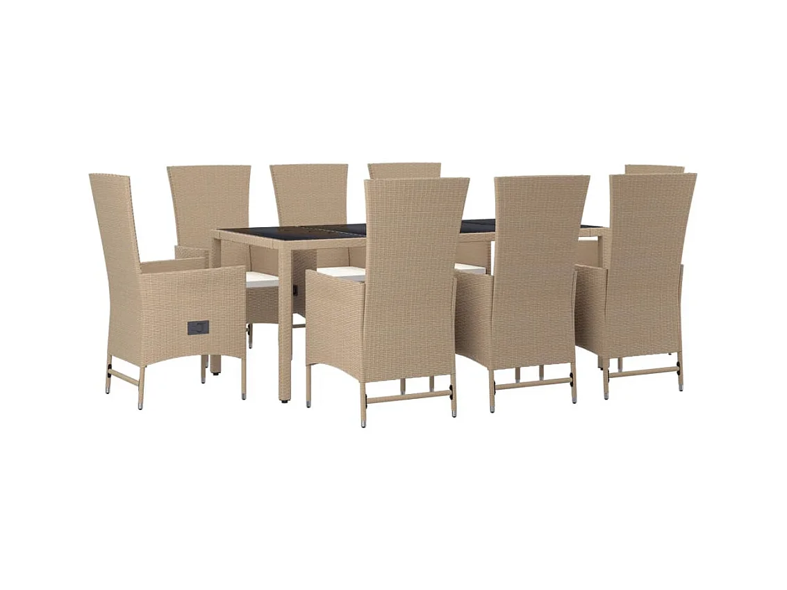 Briena  Set comedor de jardín 9 pzas con cojines ratán sintético beige