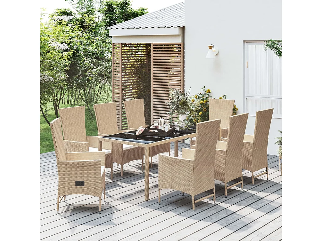 Briena  9-delige Tuinset met kussens poly rattan beige
