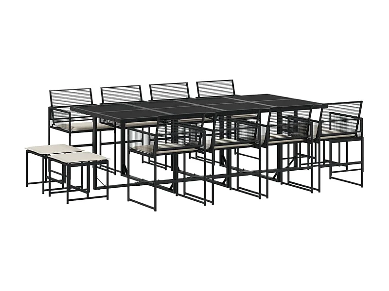 Ilver  Ensemble à manger de jardin 13 pcs coussins noir résine tressée
