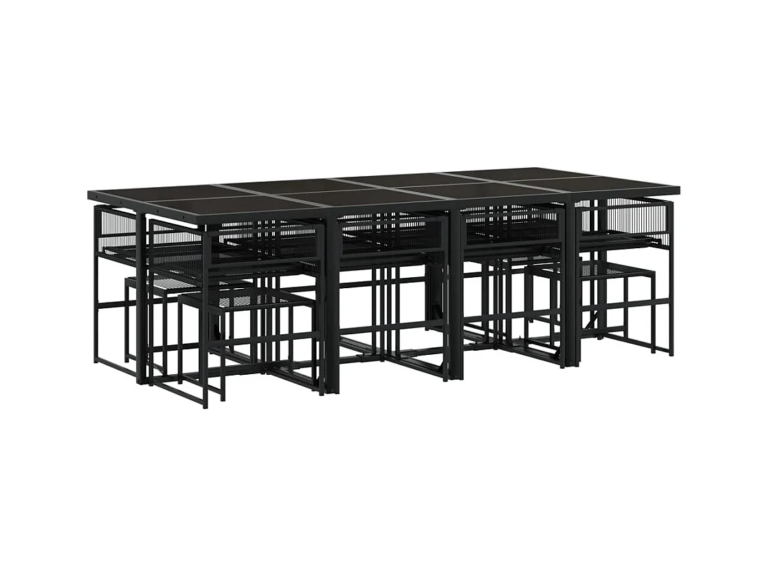 Ilver  Set comedor de jardín con cojines 13 pzas ratán sintético negro