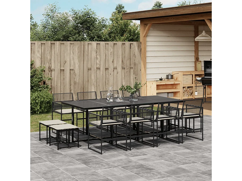 Ilver  13-delige Tuinset met kussens poly rattan zwart