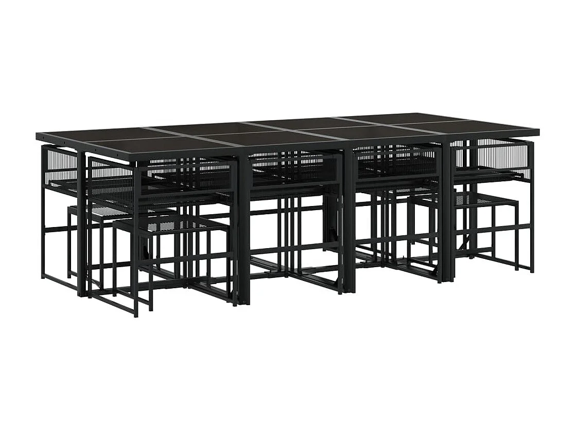 Ilver  13-delige Tuinset met kussens poly rattan zwart