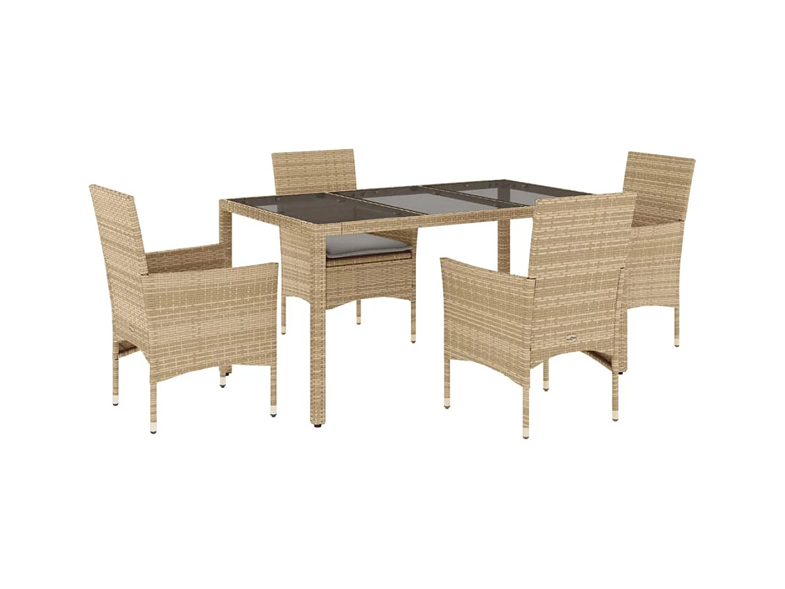 Stafford Springs  5-delige Tuinset met kussens poly rattan en glas beige
