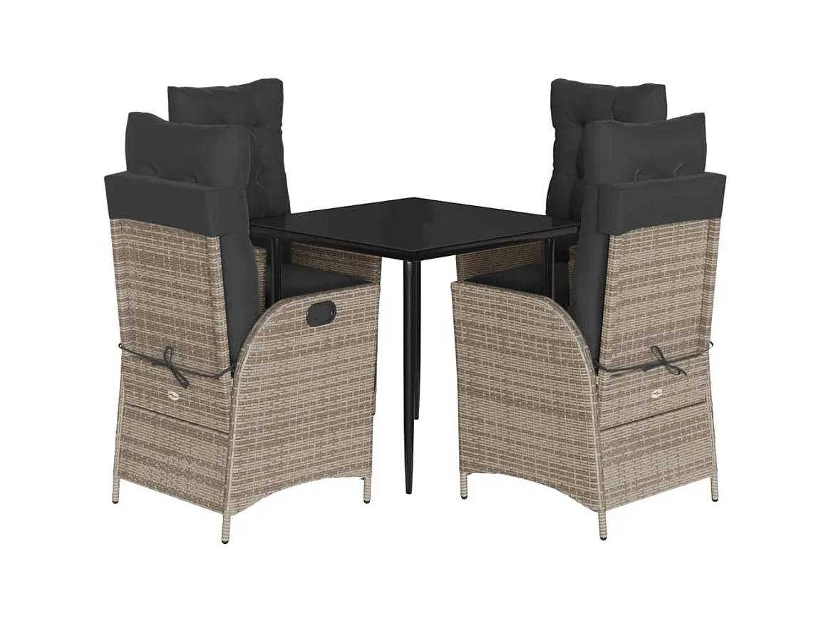 Eugenie  5-delige Tuinset met kussens poly rattan grijs