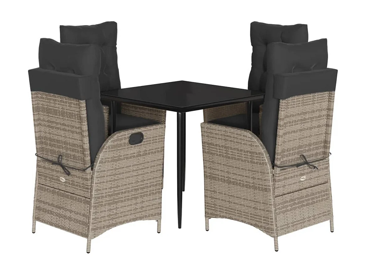 Eugenie  5-delige Tuinset met kussens poly rattan grijs