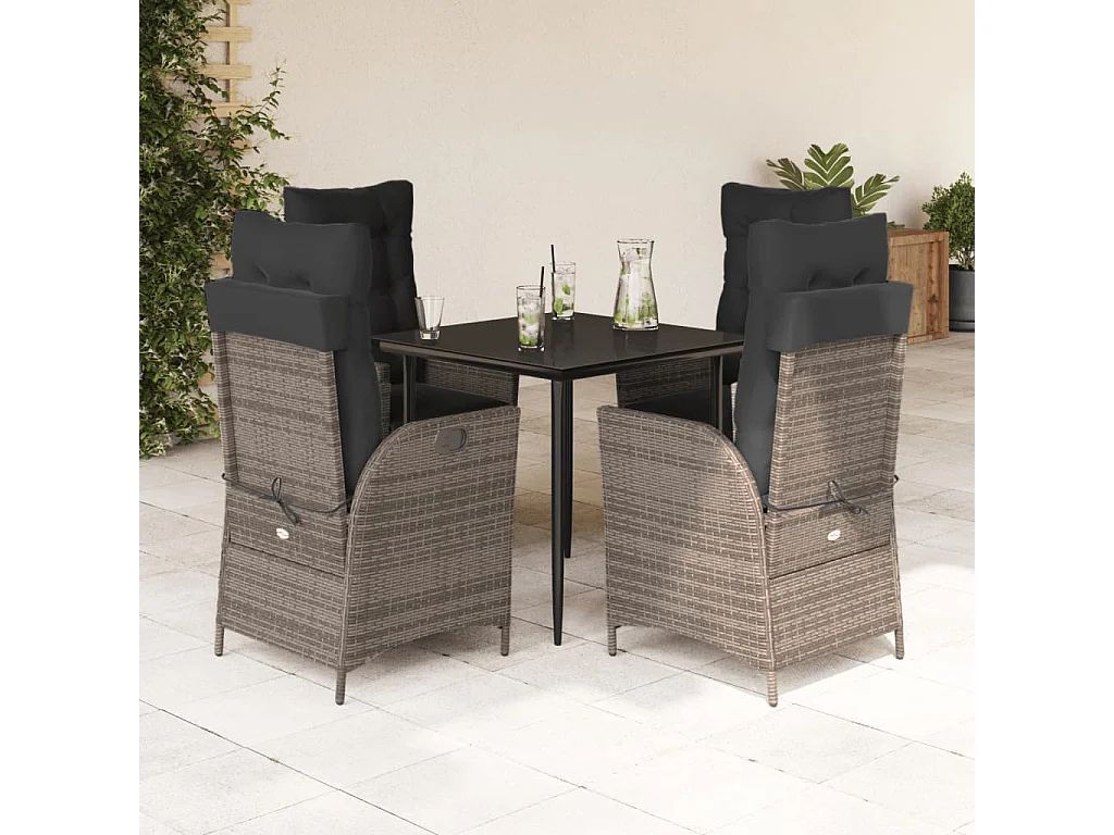 Eugenie  5-delige Tuinset met kussens poly rattan grijs