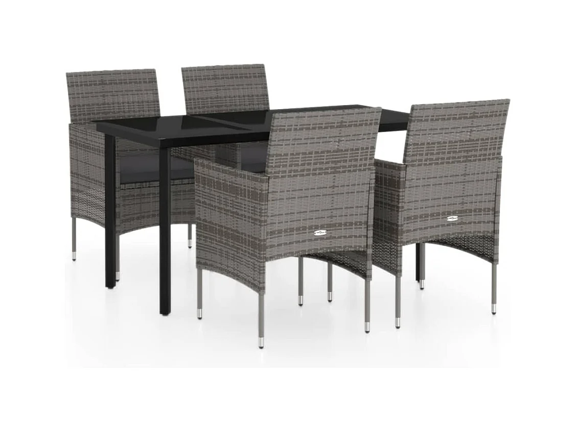 Hillsboro  Ensemble à manger de jardin et coussins 5pcs Gris/noir