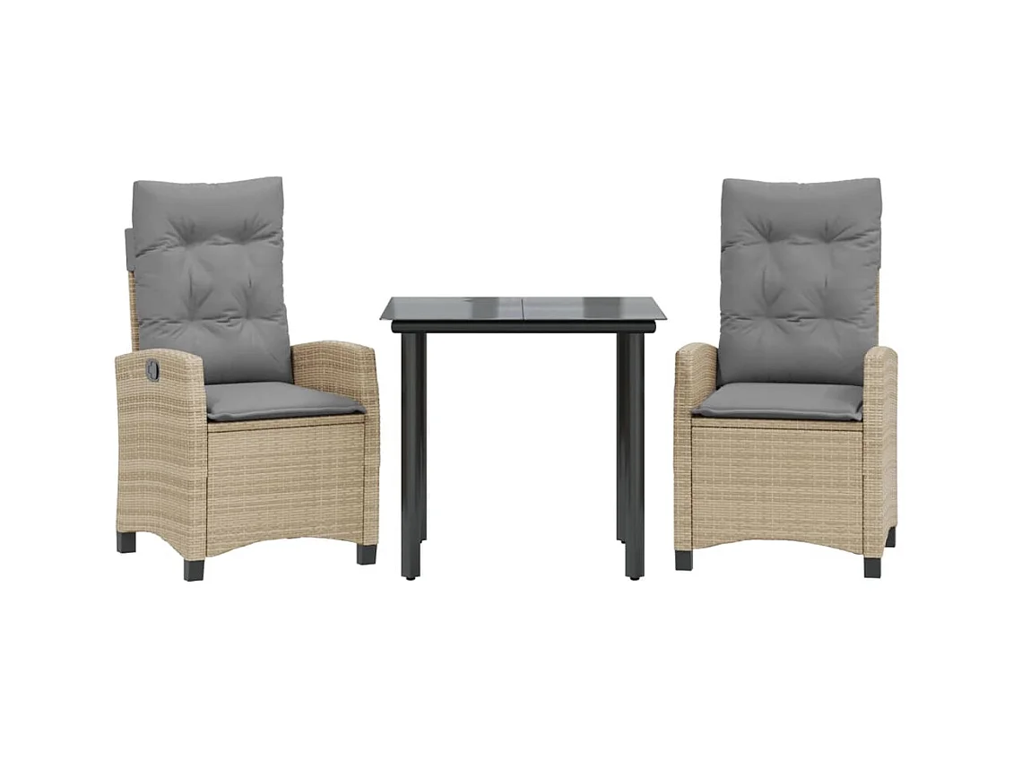 Saffet  3-delige Tuinset met kussens poly rattan gemengd beige