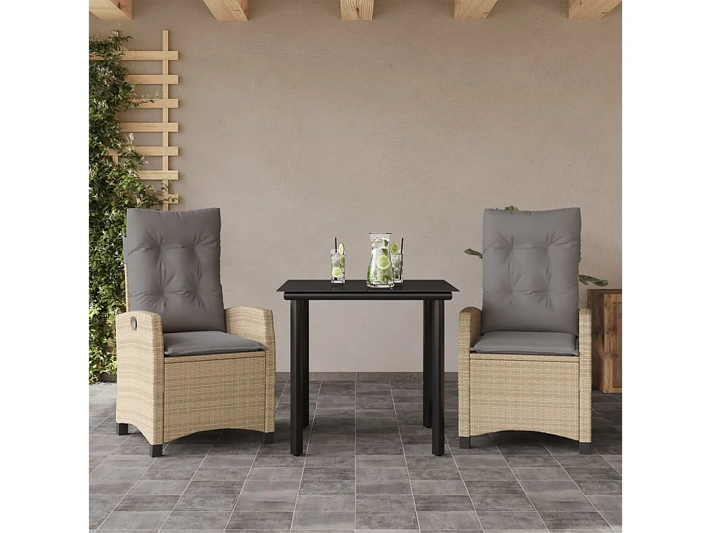 Saffet  Set comedor de jardín 3 pzas con cojines ratán sintético beige