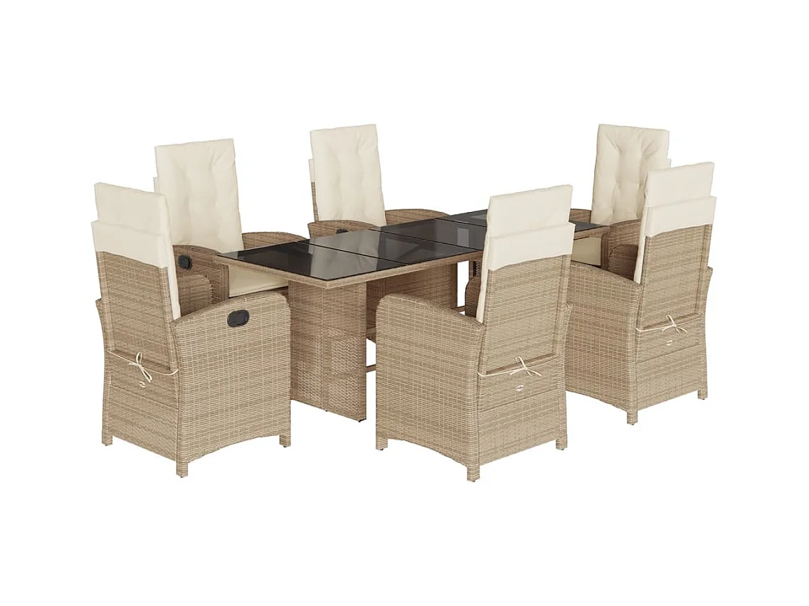 Almkerk  Set comedor de jardín 7 pzas con cojines ratán sintético beige