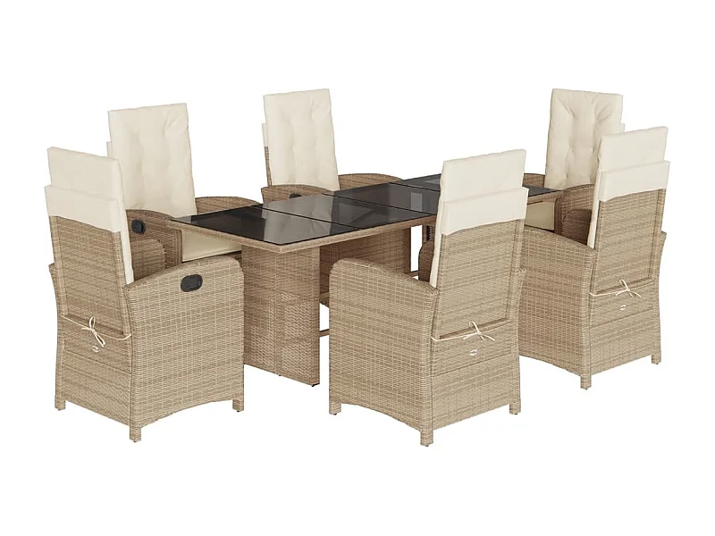 Almkerk  Ensemble à manger de jardin et coussins 7 pcs beige poly rotin