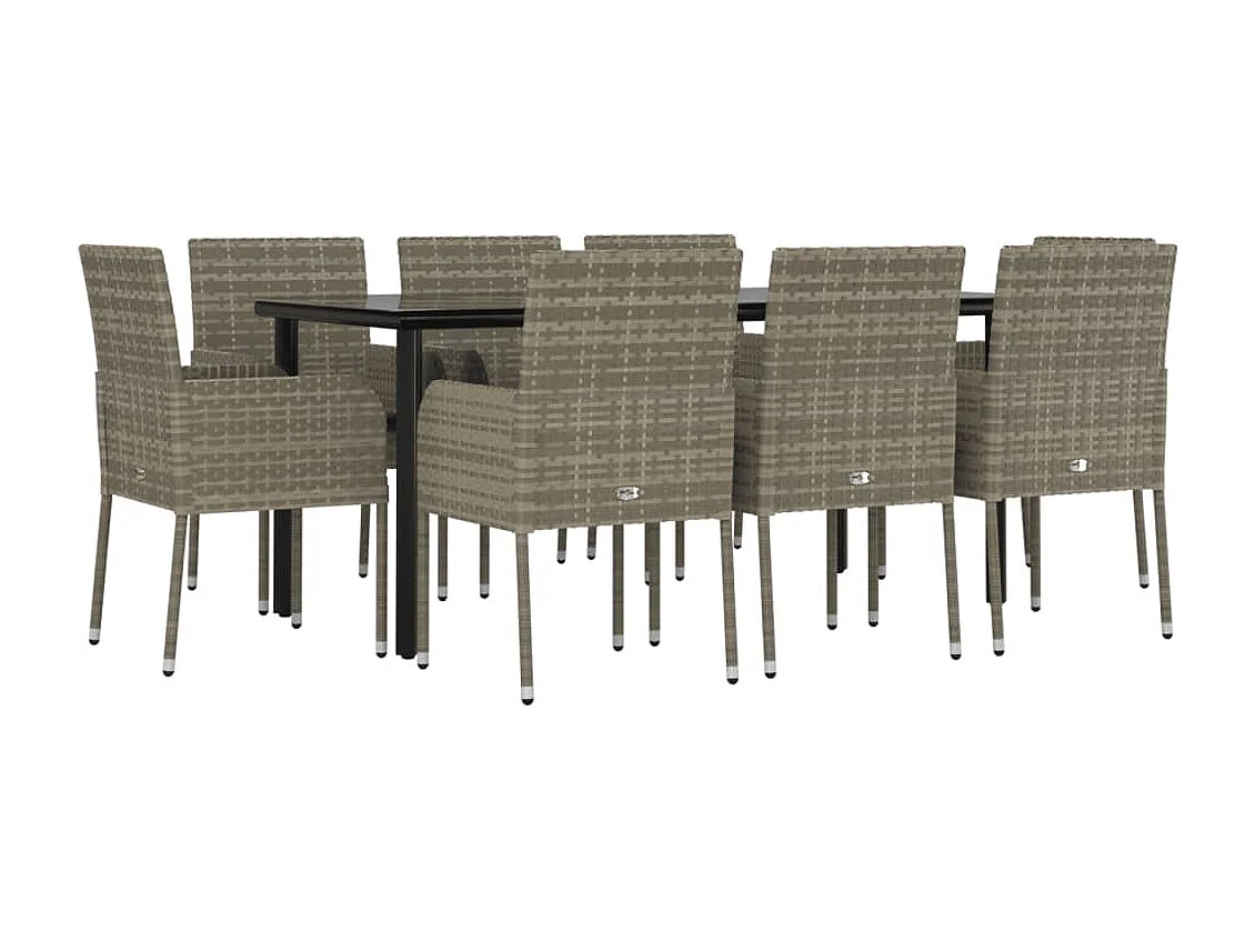 Zyldr  9-delige Tuinset met kussens poly rattan zwart en grijs
