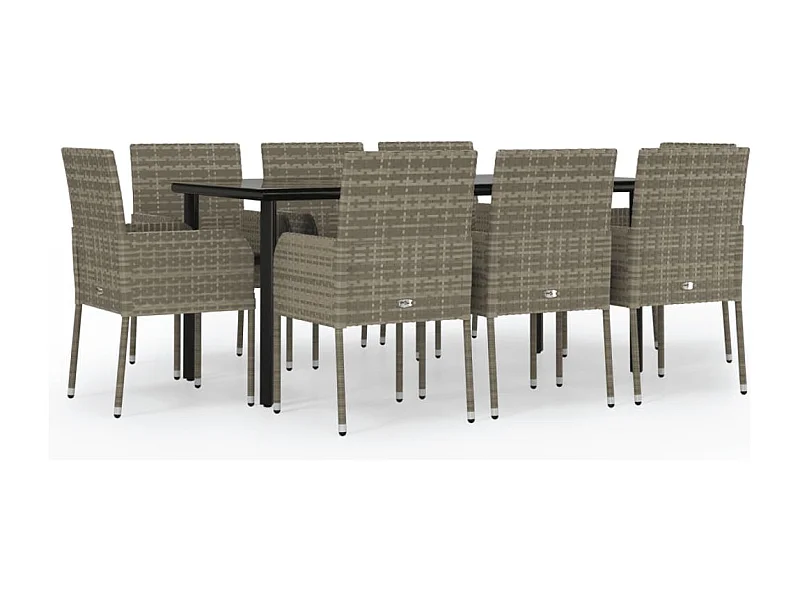 Zyldr  9-delige Tuinset met kussens poly rattan zwart en grijs