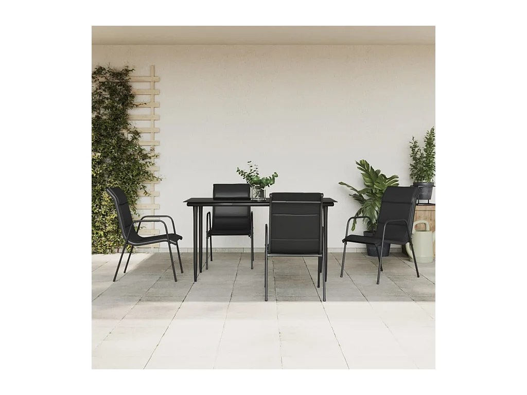 Årslev  Ensemble à manger de jardin 5 pcs noir textilène et acier