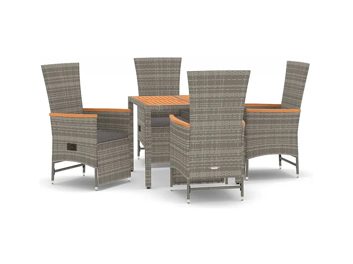 Valentin  Set comedor de jardín 5 piezas con cojines ratán sintético gris