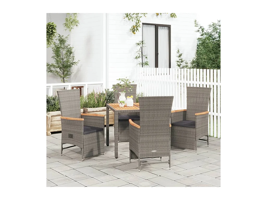 Valentin  Set comedor de jardín 5 piezas con cojines ratán sintético gris