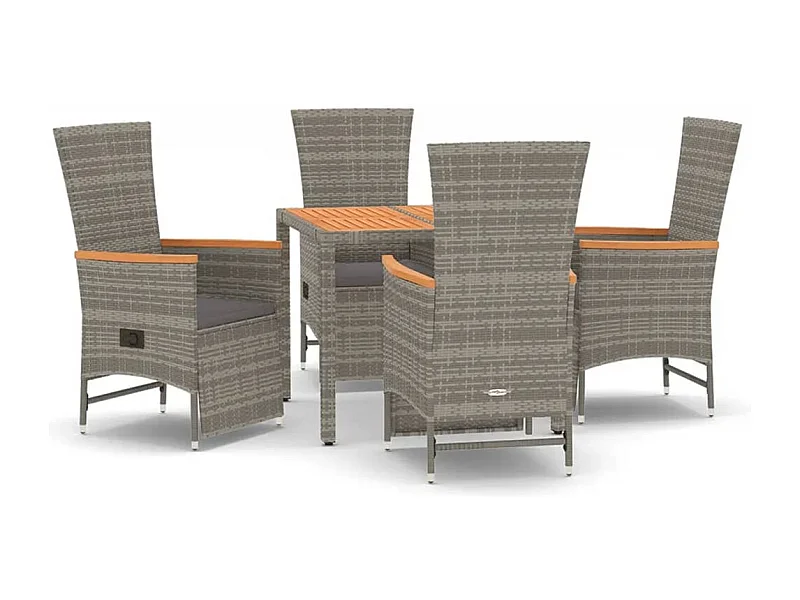 Valentin  5-delige Tuinset met kussens poly rattan grijs