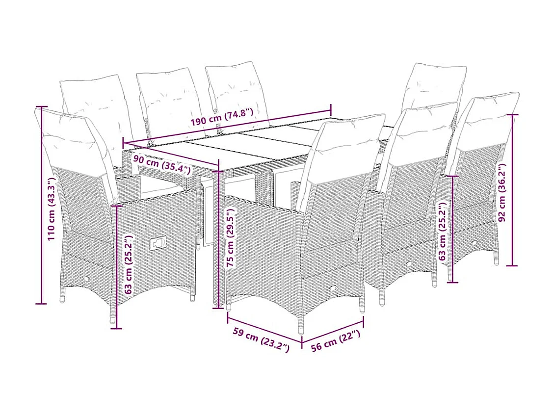 Essex  9-delige Tuinset poly rattan zwart