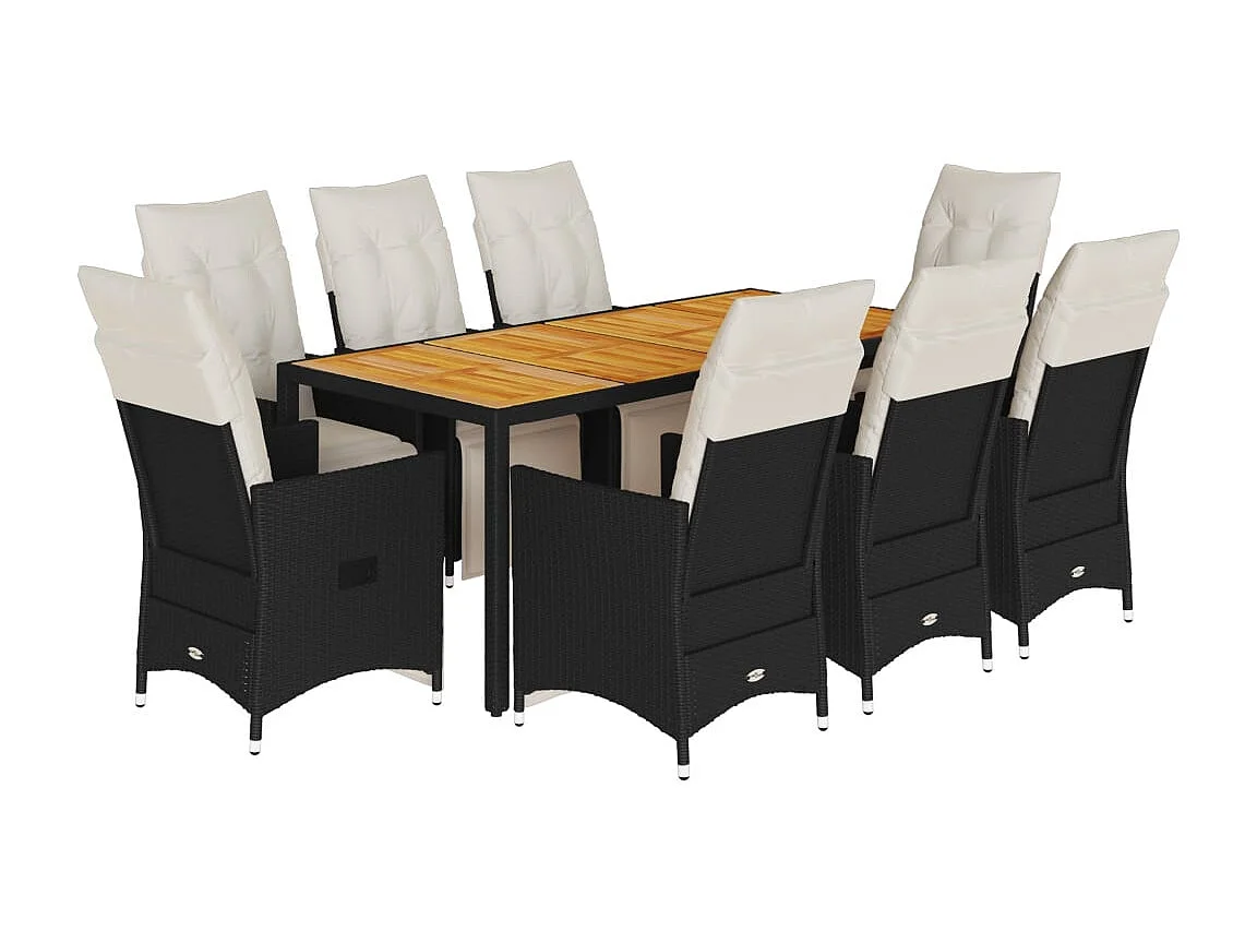 Essex  Ensemble à manger de jardin 9pcs coussins noir résine tressée