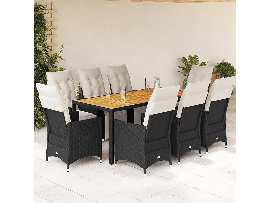 Essex  Ensemble à manger de jardin 9pcs coussins noir résine tressée