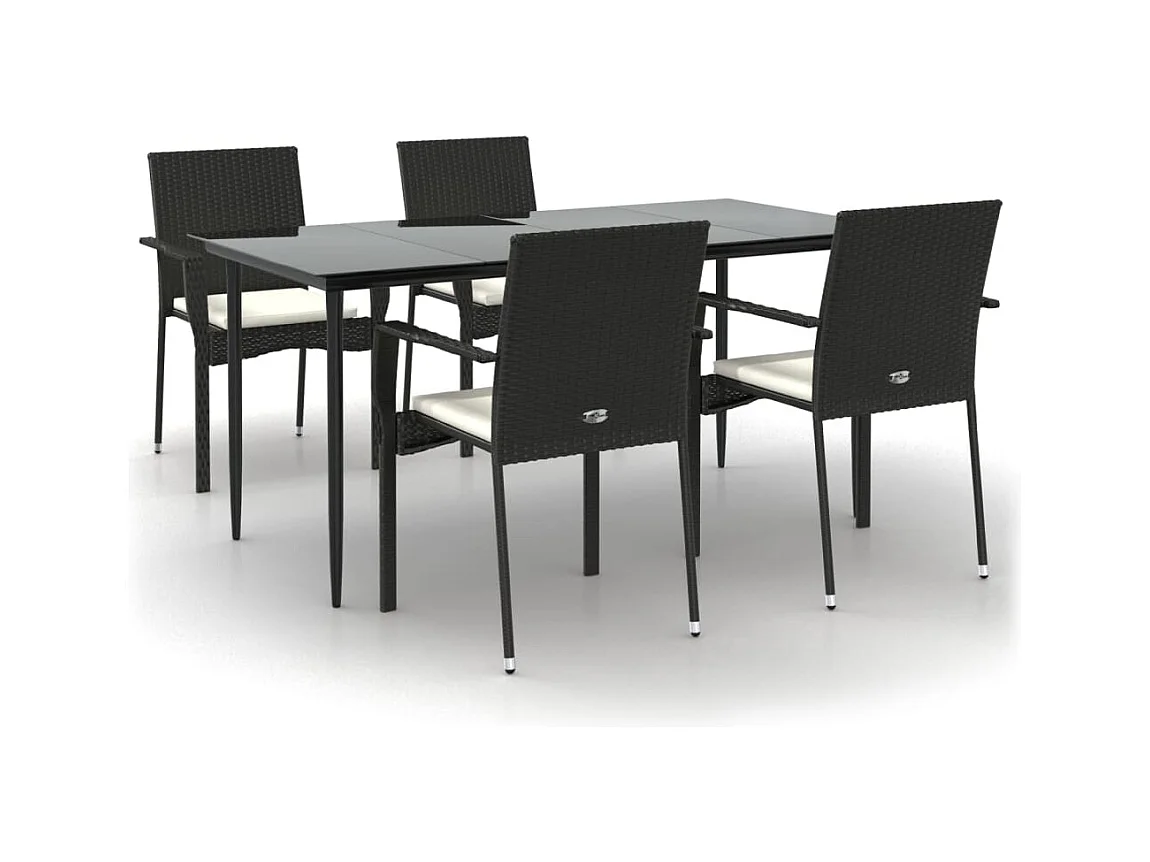 Albert  Set de muebles jardín 5 pzas con cojines ratán sintético negro
