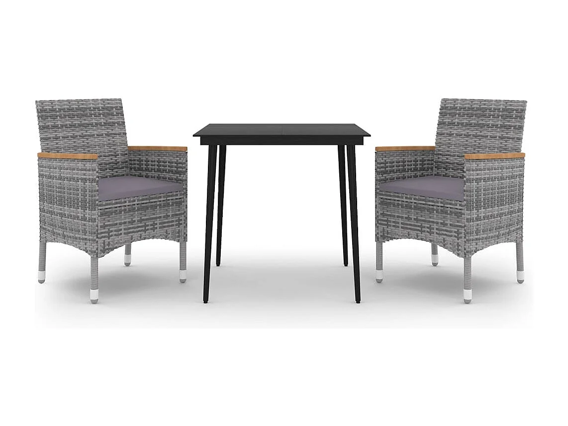 Garden Furniture -  Ensemble à manger de jardin coussins 3 pcs Résine tressée Verre