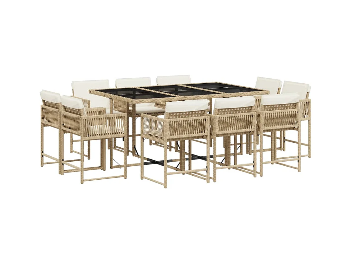Emilia  11-delige Tuinset met kussens poly rattan beige
