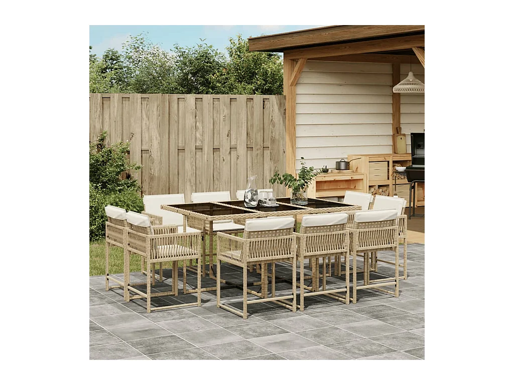 Emilia  11-delige Tuinset met kussens poly rattan beige