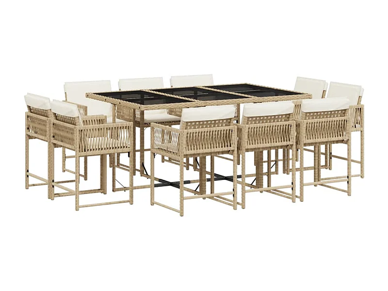Emilia  Set comedor de jardín 11 pzas con cojines ratán sintético beige