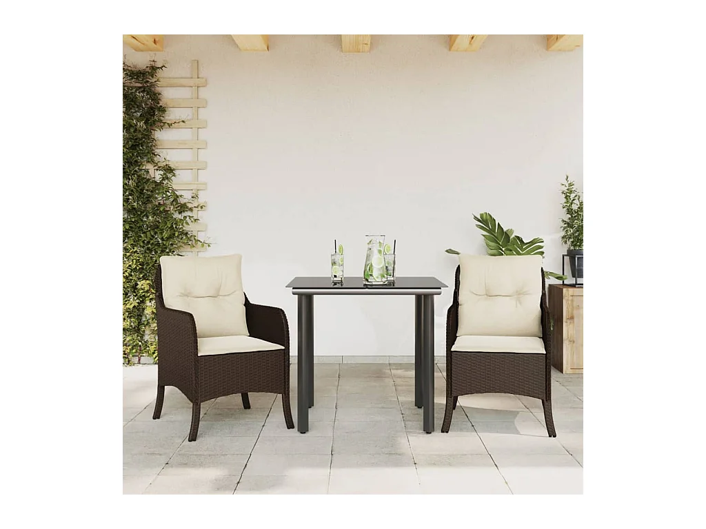 Rini  3-delige Tuinset met kussens poly rattan bruin