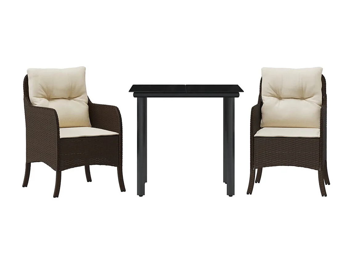 Rini  Ensemble à manger de jardin 3 pcs et coussins marron poly rotin