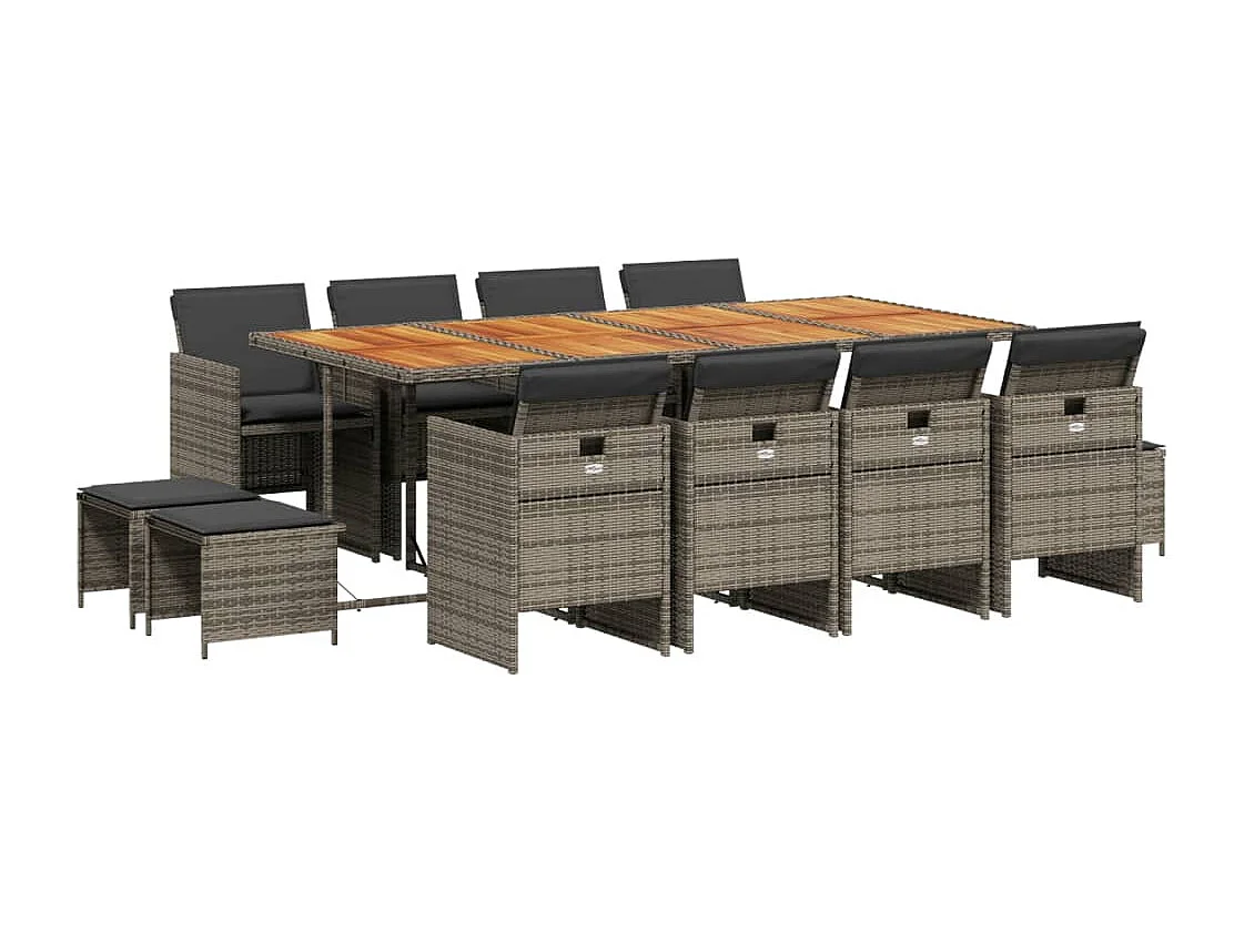 Bonno  Ensemble à manger de jardin coussins 13 pcs gris résine tressée