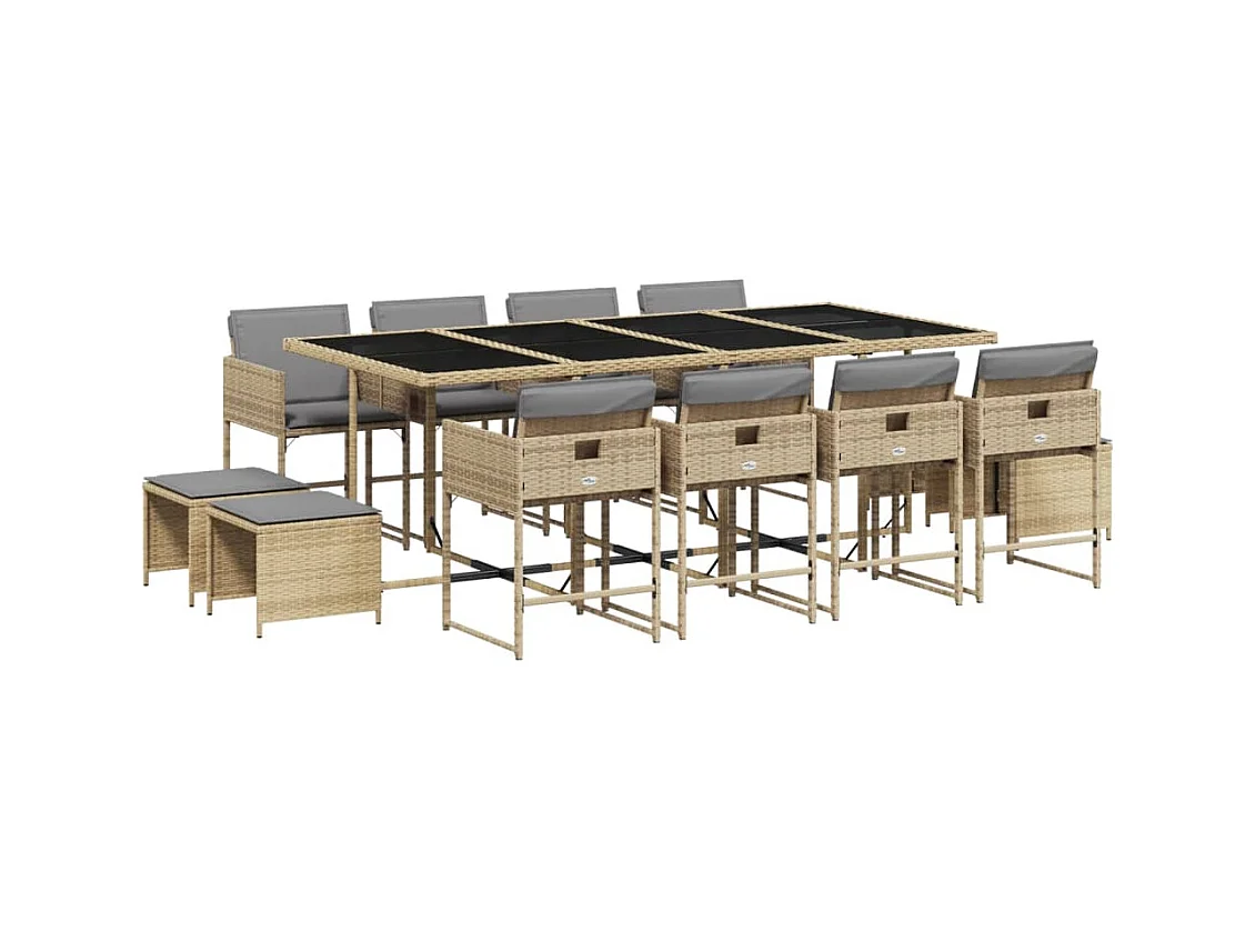 Inci  13-delige Tuinset met kussens poly rattan gemengd beige