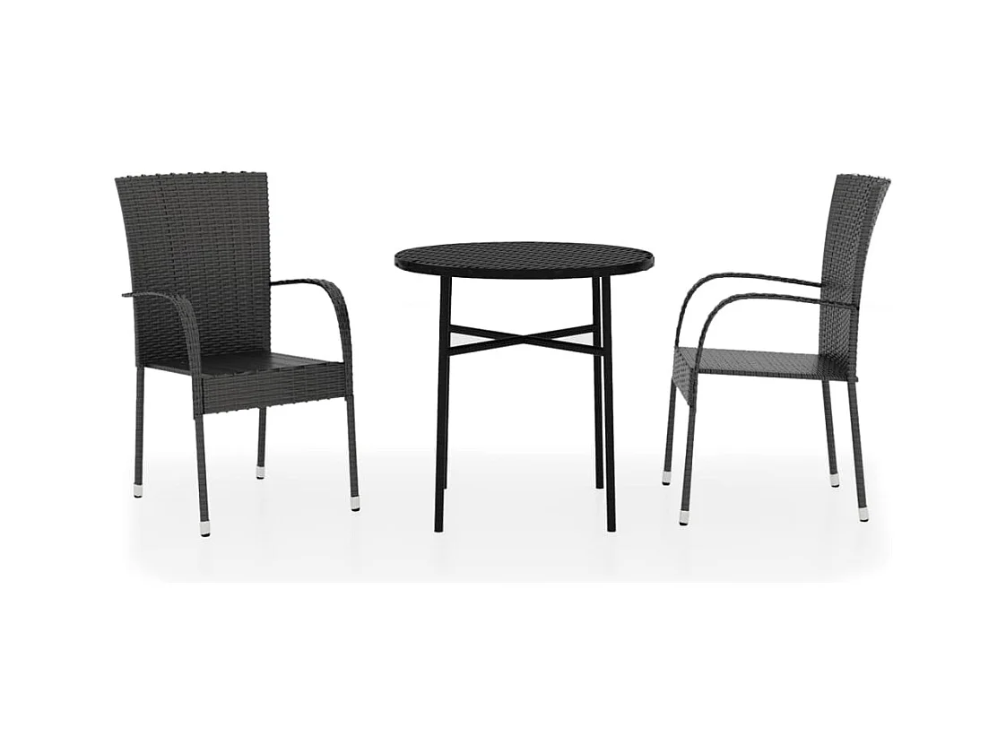 Eglantine  Ensemble à manger de jardin 3 pcs Résine tressée Noir