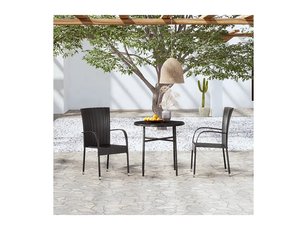 Eglantine  Ensemble à manger de jardin 3 pcs Résine tressée Noir