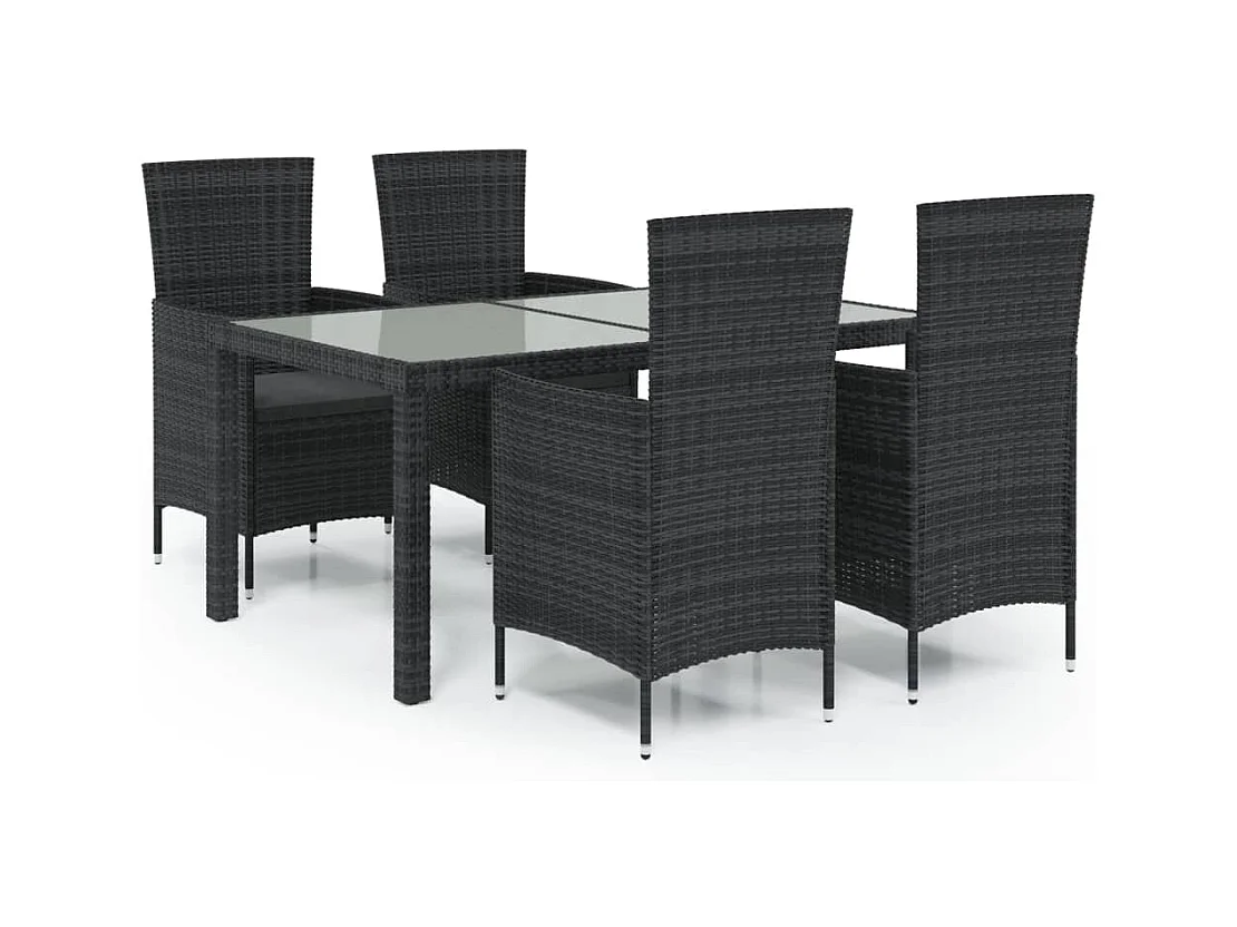 Ewald  Ensemble à manger d'extérieur 5pcs avec coussins Résine tressée