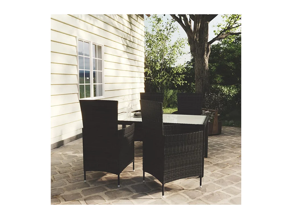 Ewald  Ensemble à manger d'extérieur 5pcs avec coussins Résine tressée