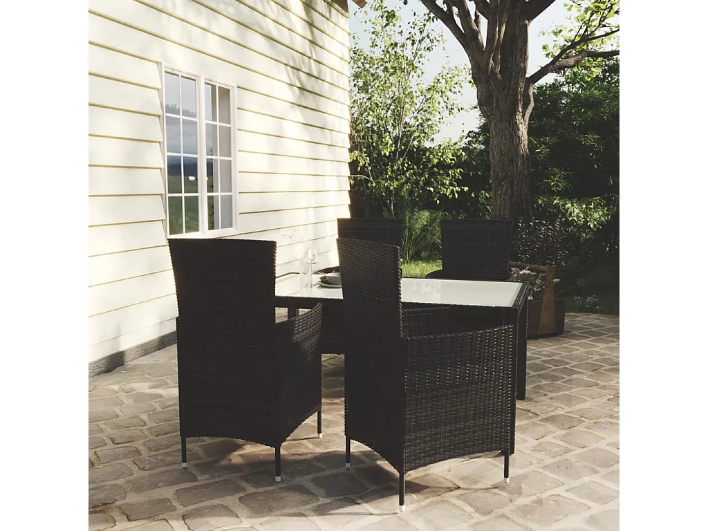 Ewald  Ensemble à manger d'extérieur 5pcs avec coussins Résine tressée