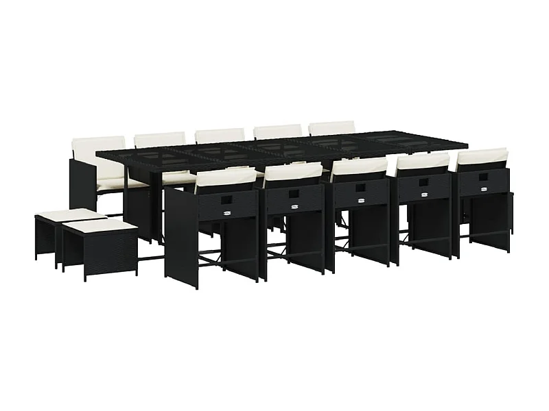 Enfield  Set comedor de jardín con cojines 15 pzas ratán sintético negro