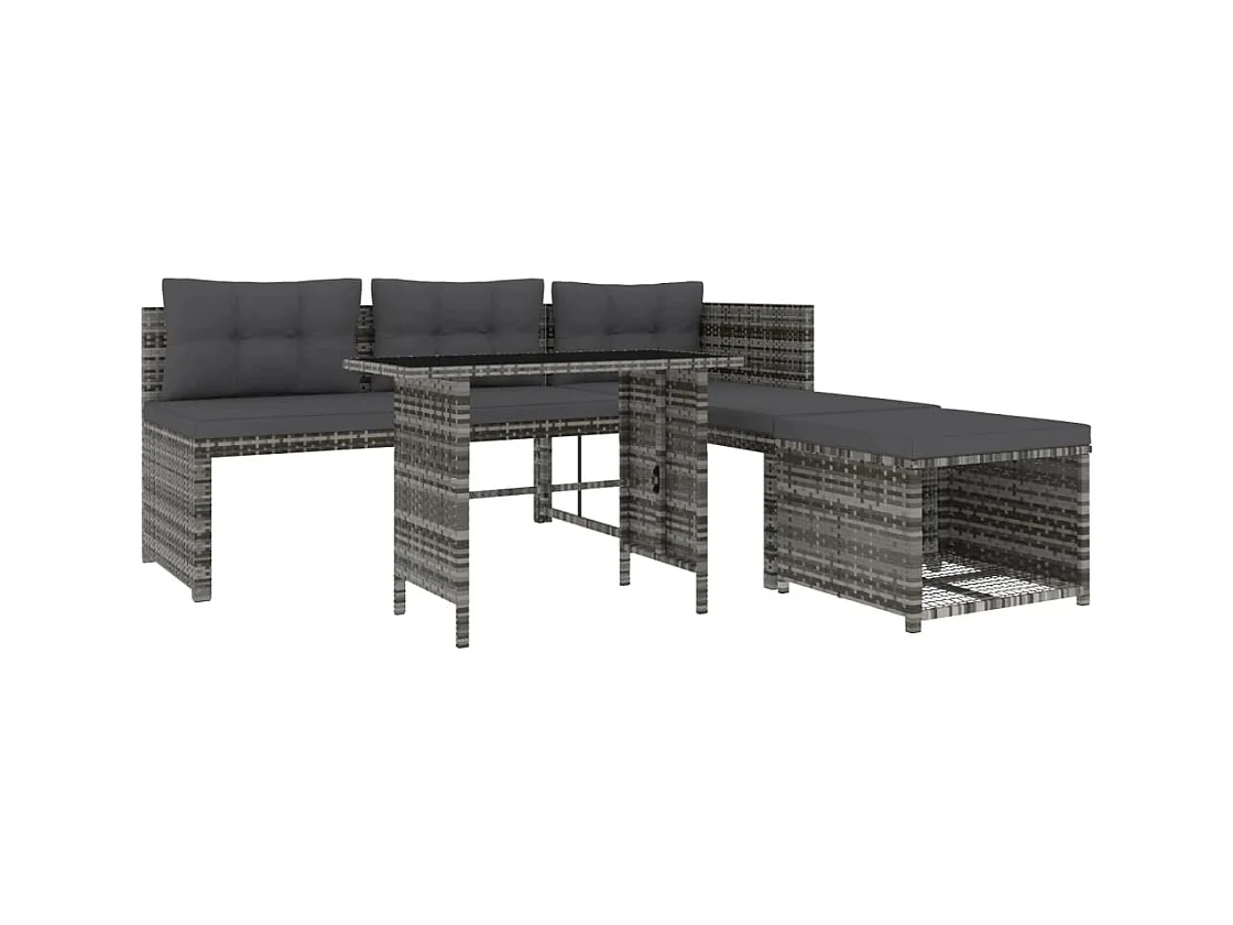 Torgeirr  4-delige Tuinset met kussens poly rattan grijs