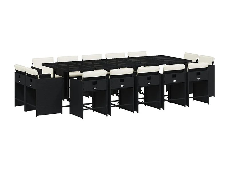 An Daingean  Set comedor de jardín con cojines 15 pzas ratán sintético negro