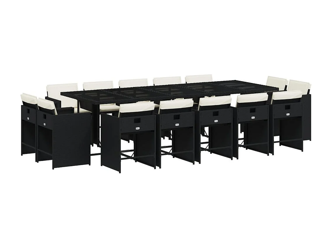 An Daingean  Ensemble à manger de jardin 15 pcs coussins noir résine tressée