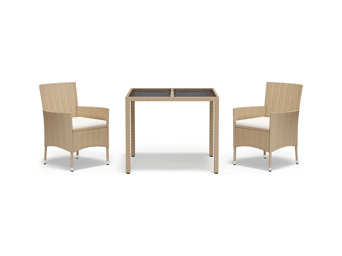 Vordingborg  Ensemble à manger de jardin et coussins 3 pcs Beige poly rotin