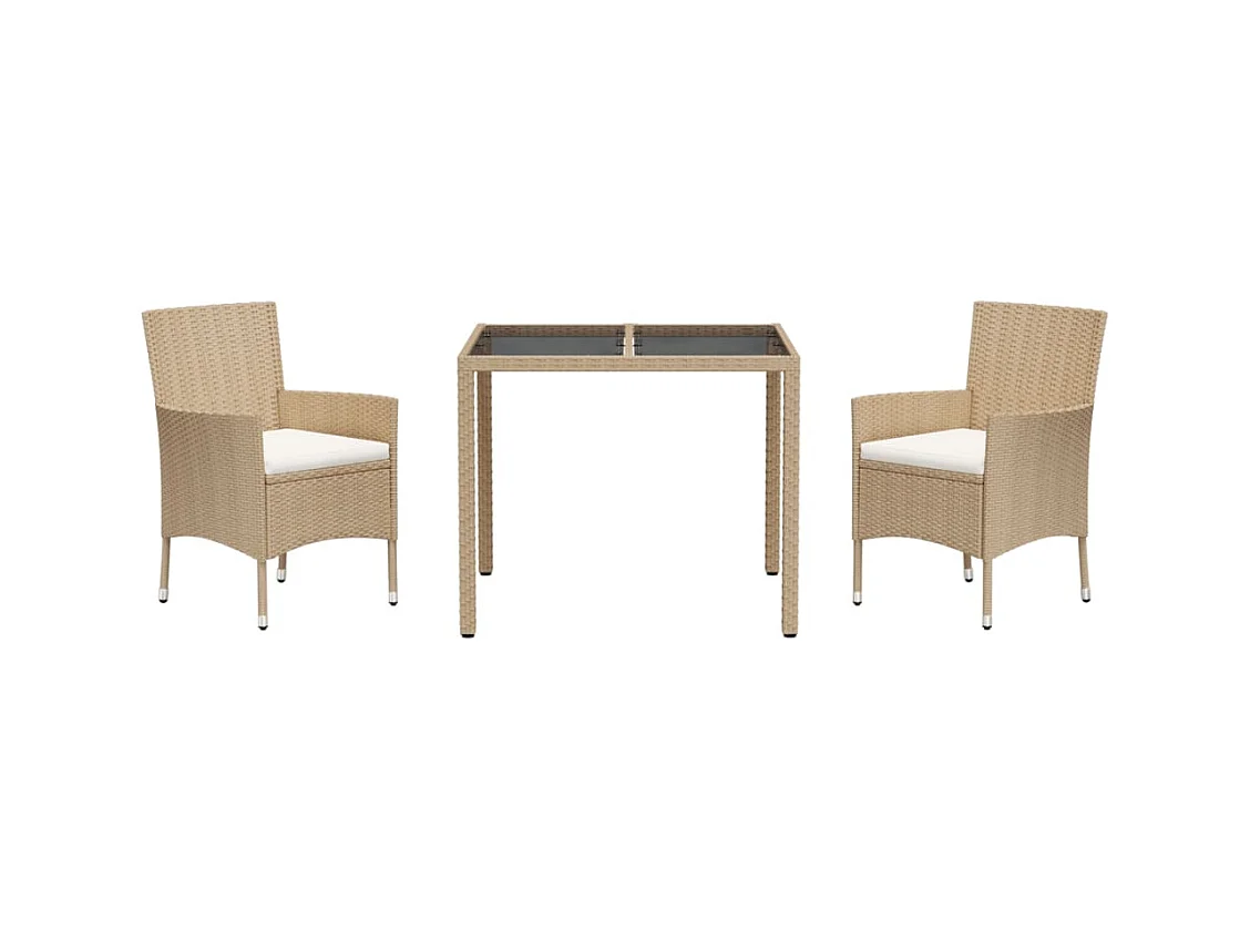 Vordingborg  Ensemble à manger de jardin et coussins 3 pcs Beige poly rotin